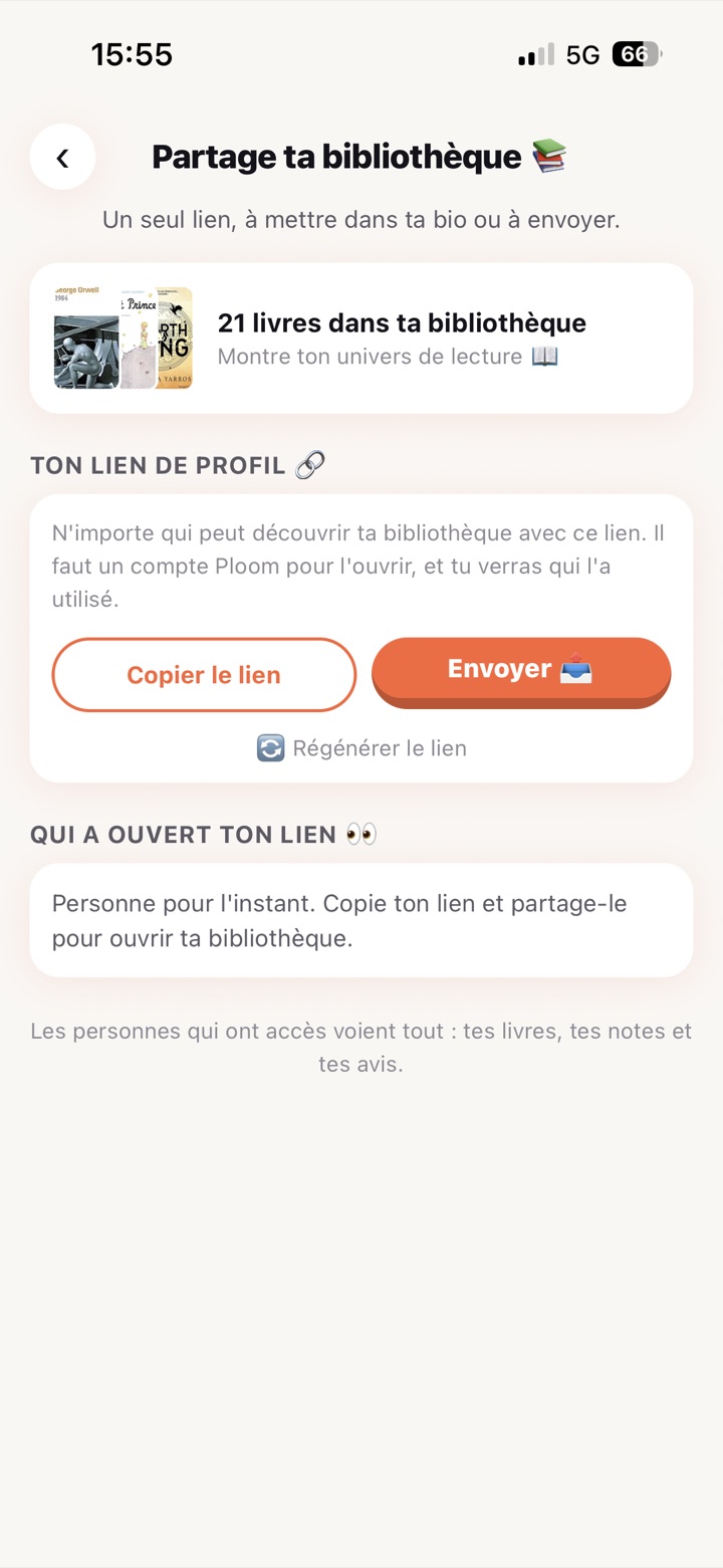 Fiche de lecture partageable en story avec Ploom